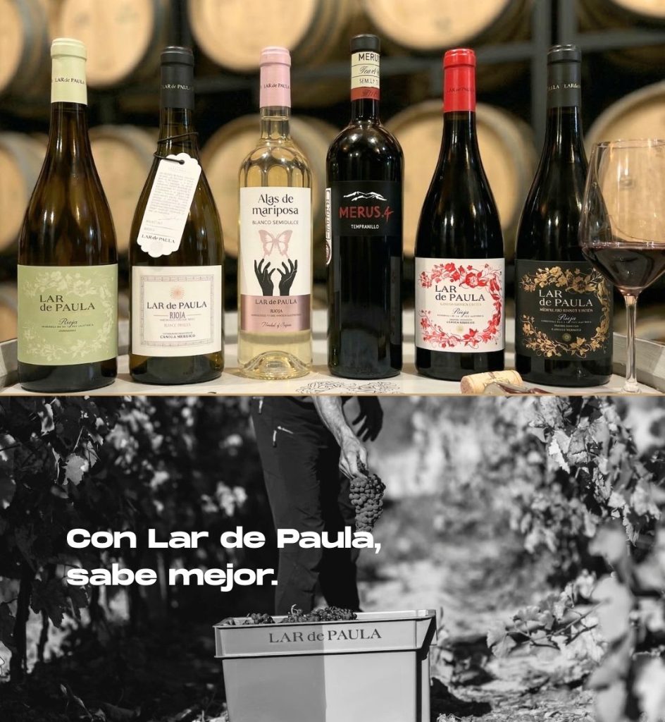 Viñedo y vendimia en Rioja Alavesa Lar de Paula con el claim Con Lar de Paula sabe mejor
